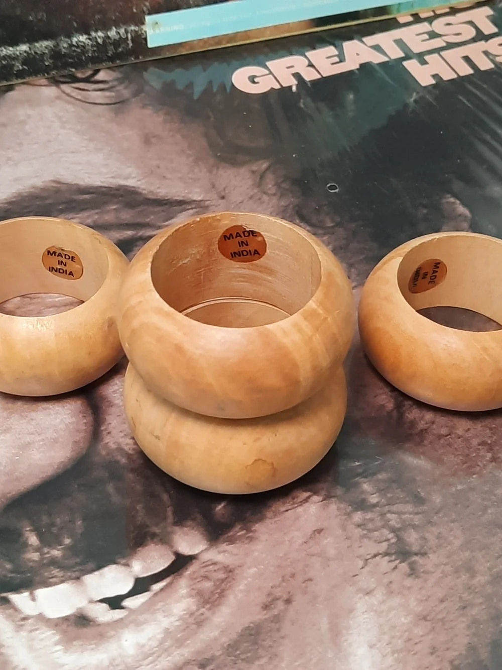 Set of 4 Chunky Wood Napkin Rings- Natural Light Wood, India